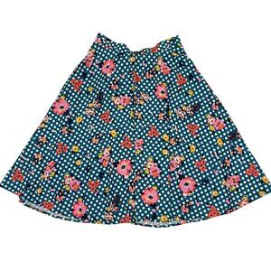 Modcloth skirt women's M tael blue white polka dot floral A line back zip